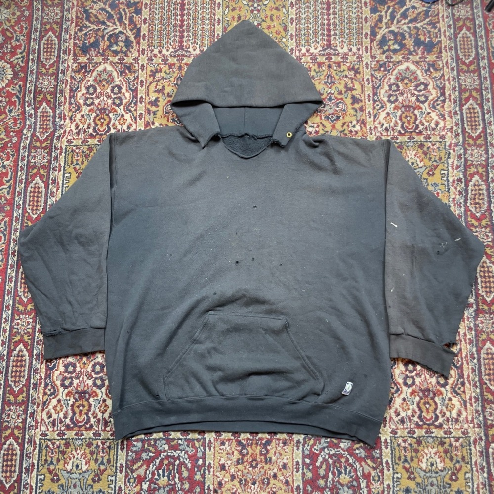 VTG 80s 90s Discus Athletic Thrashed Hoodie Faded Black Heavyweight Boxy Men XL